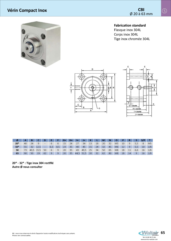 VERIN HYDRAULIQUE 25 BAR - HUILE & EAU / WALTAIR PNEUMATIQUE